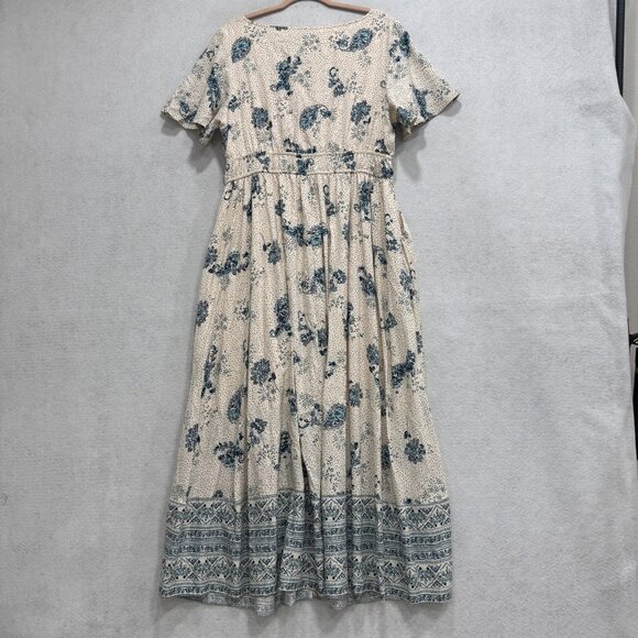 Torrid Dress Womens 1 Cream Blue Floral Boho Maxi V Neck Short Sleeve Plus Size - Picture 5 of 10